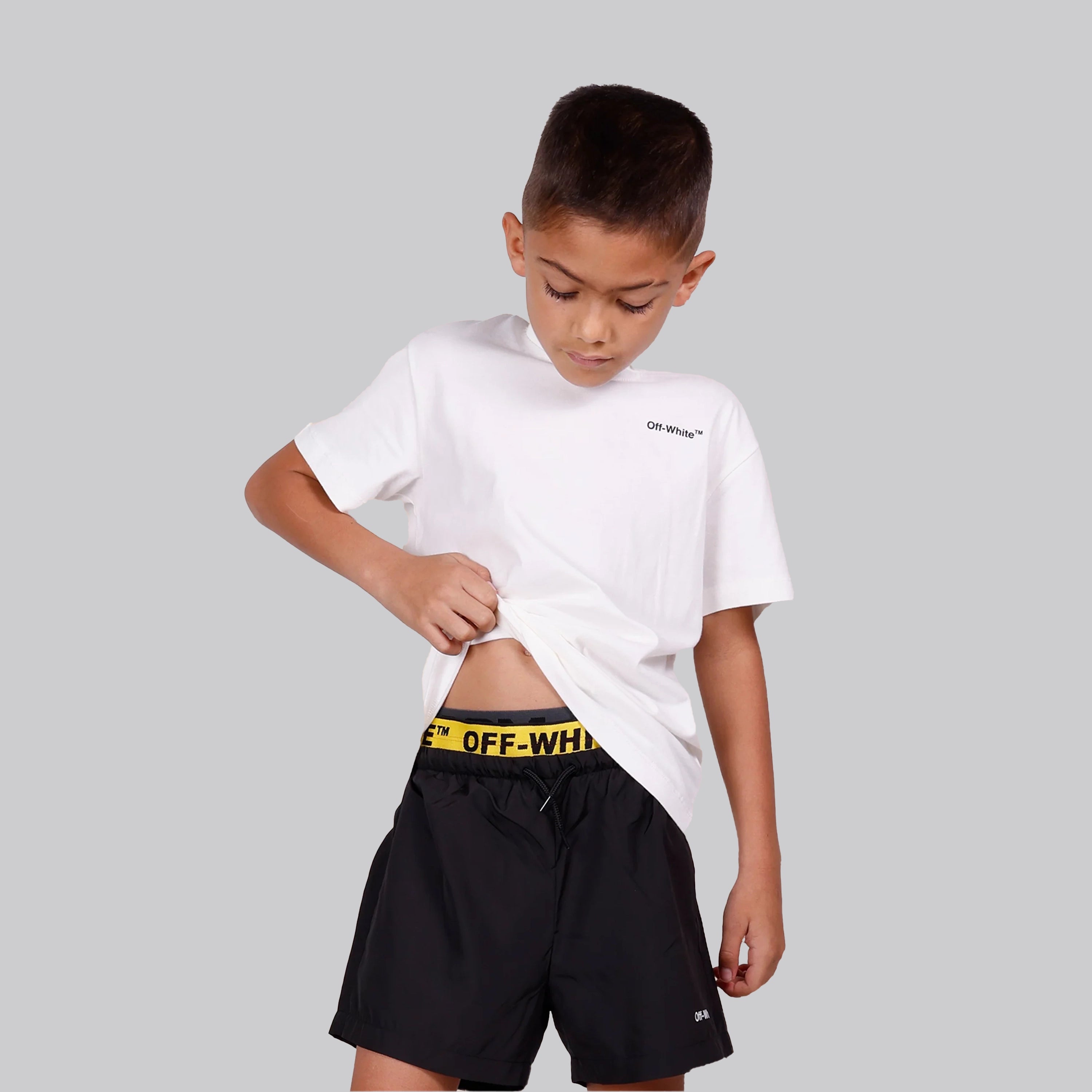 Short Negro Yellow Off-White Kids Logo Industrial