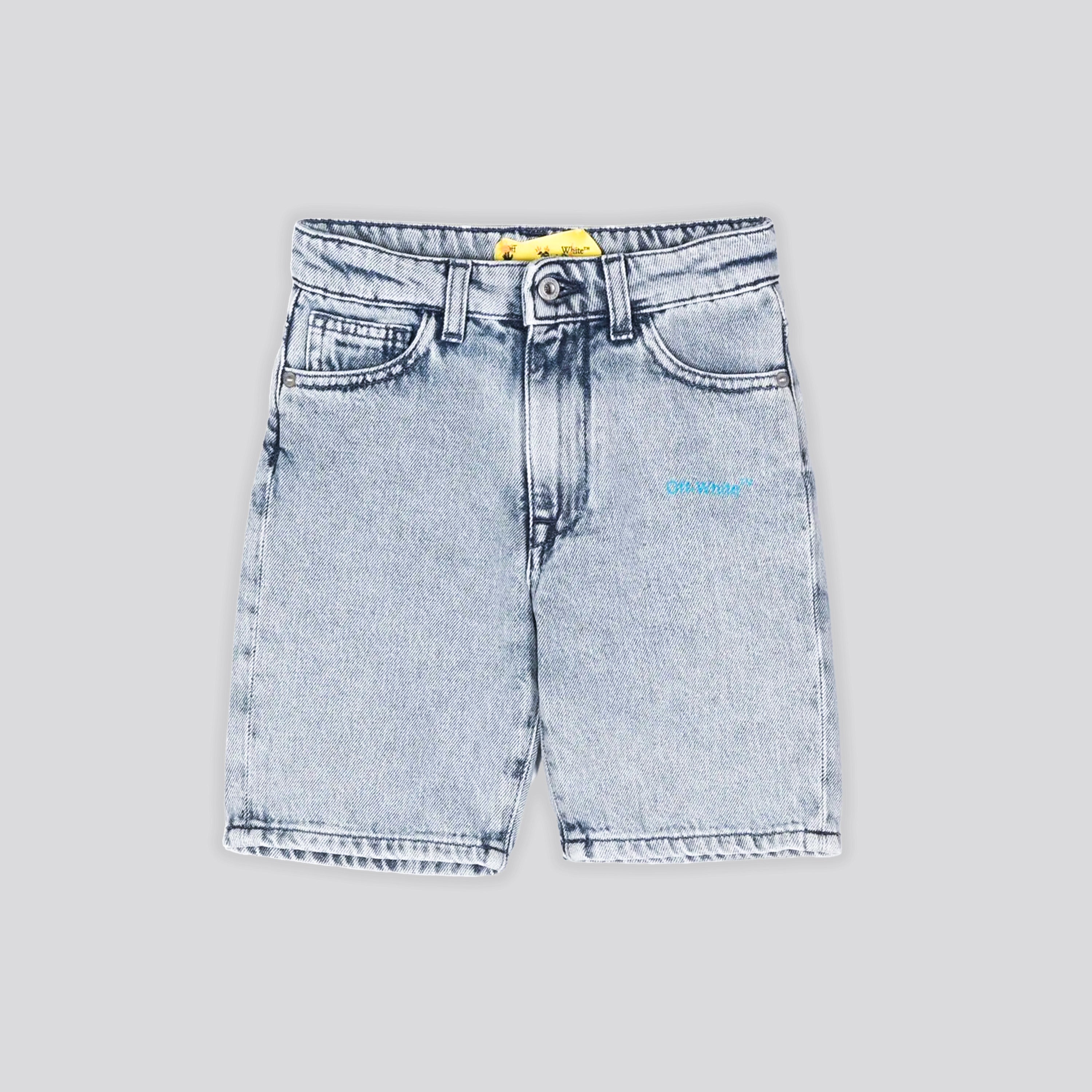 Short Bleach Azul Off-White Kids Helvetica Diag