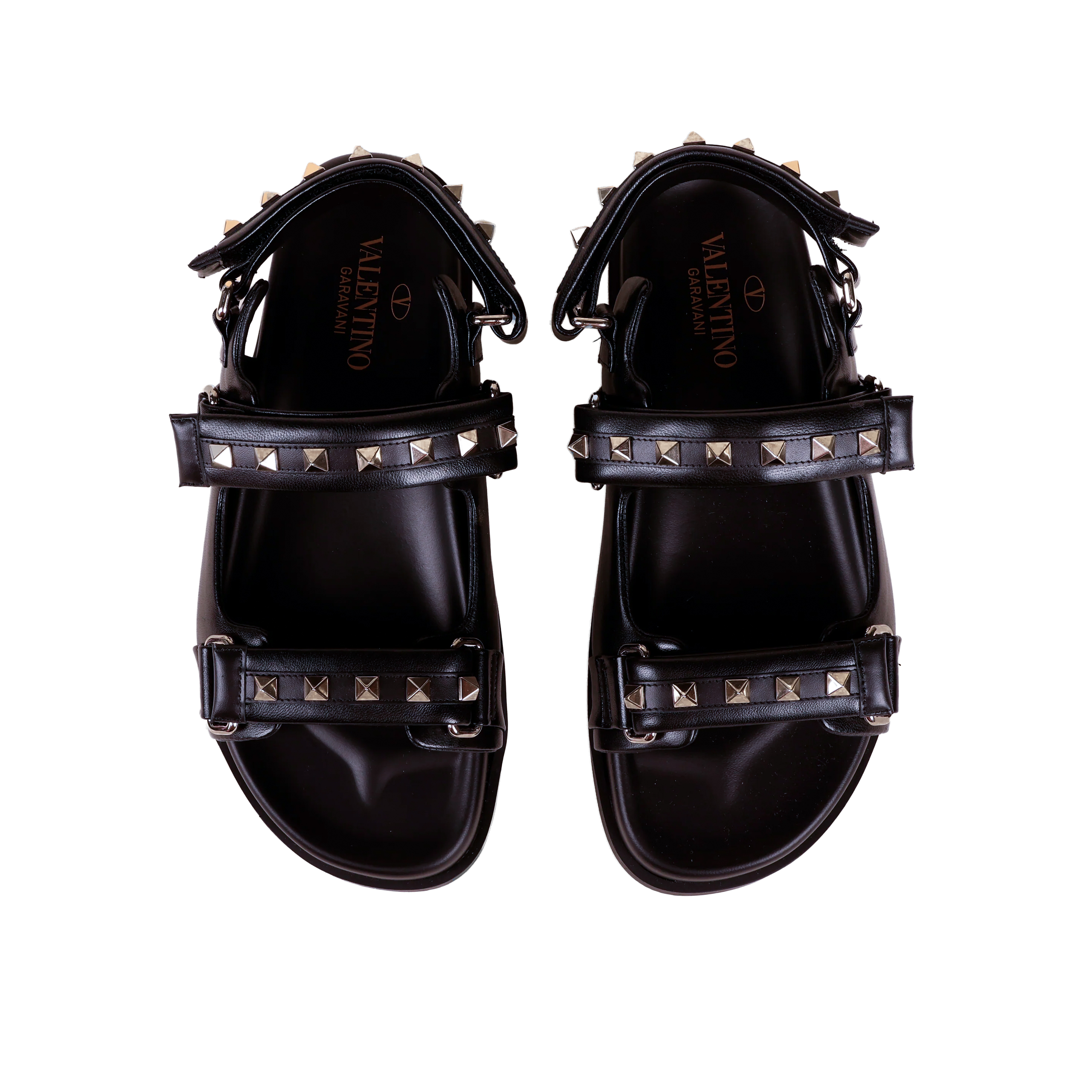 Sandalias Negras Valentino Rockstud Leather Touch-Strap