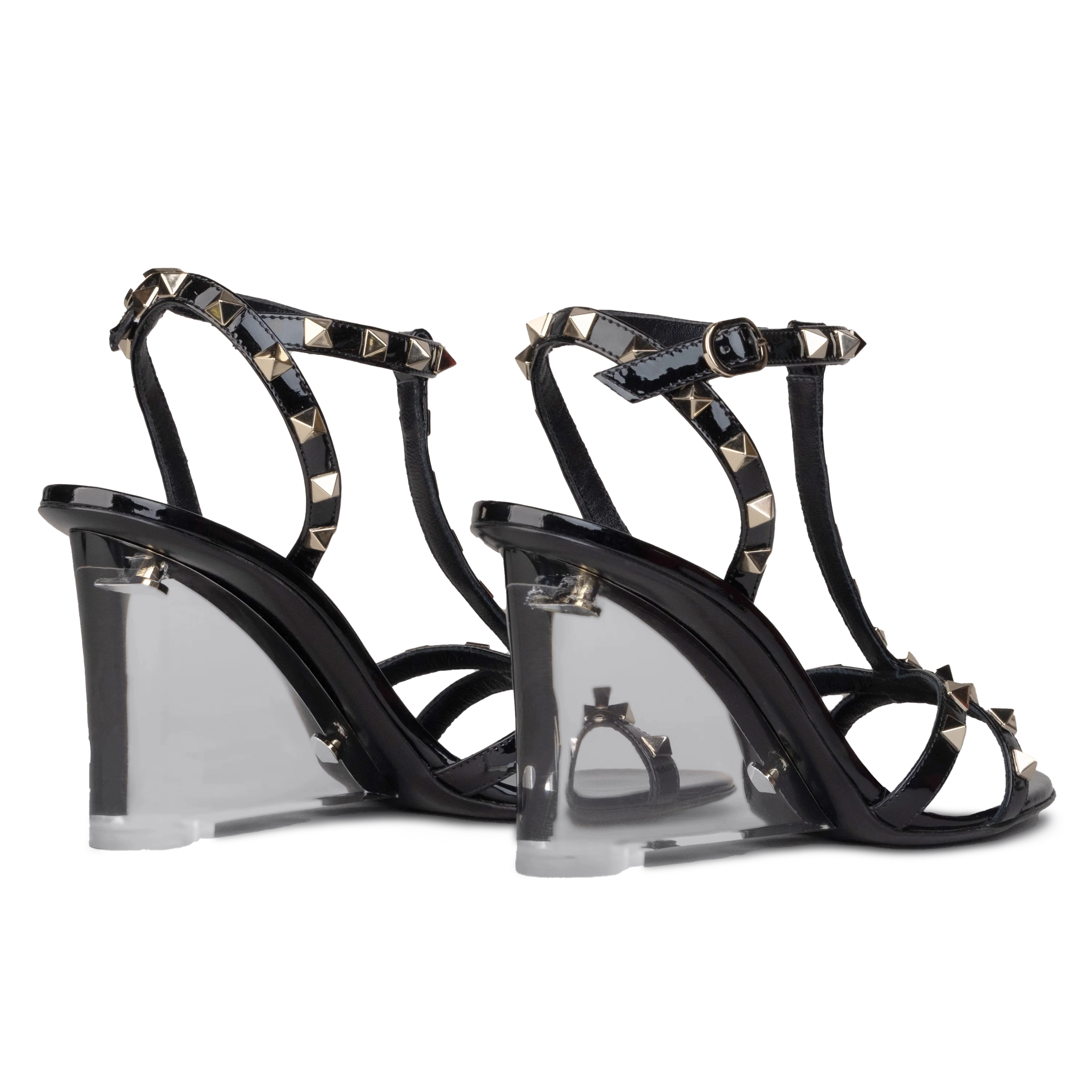 Sandalias de Tacón Negras Transparente Valentino Rockstud 90 mm
