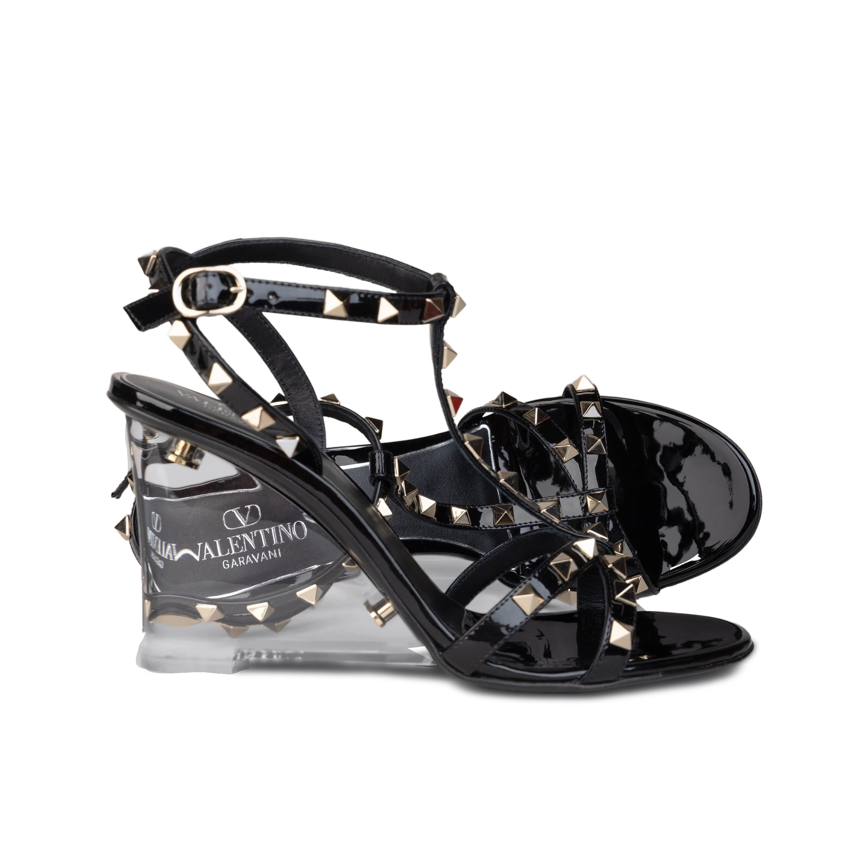 Sandalias de Tacón Negras Transparente Valentino Rockstud 90 mm