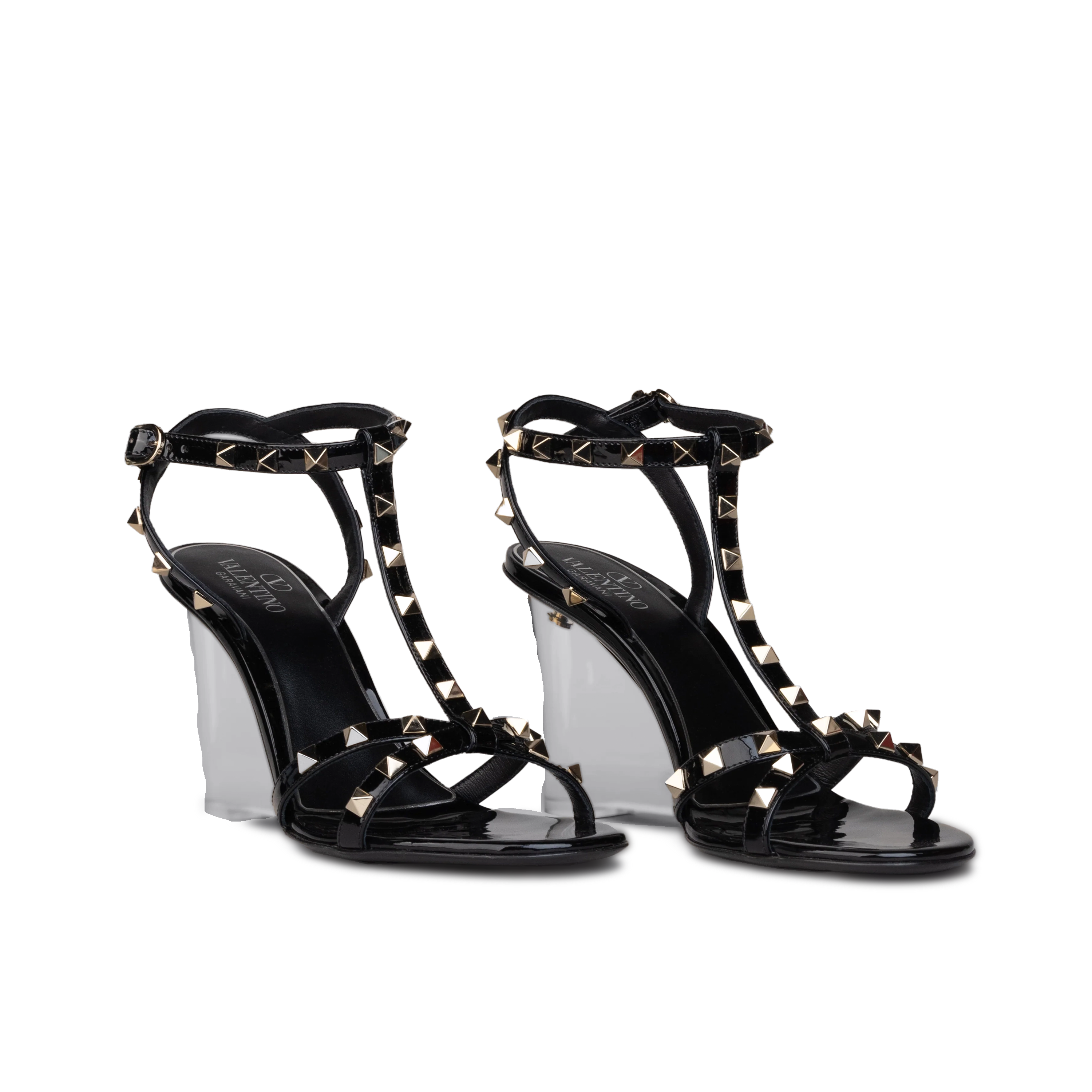 Sandalias de Tacón Negras Transparente Valentino Rockstud 90 mm