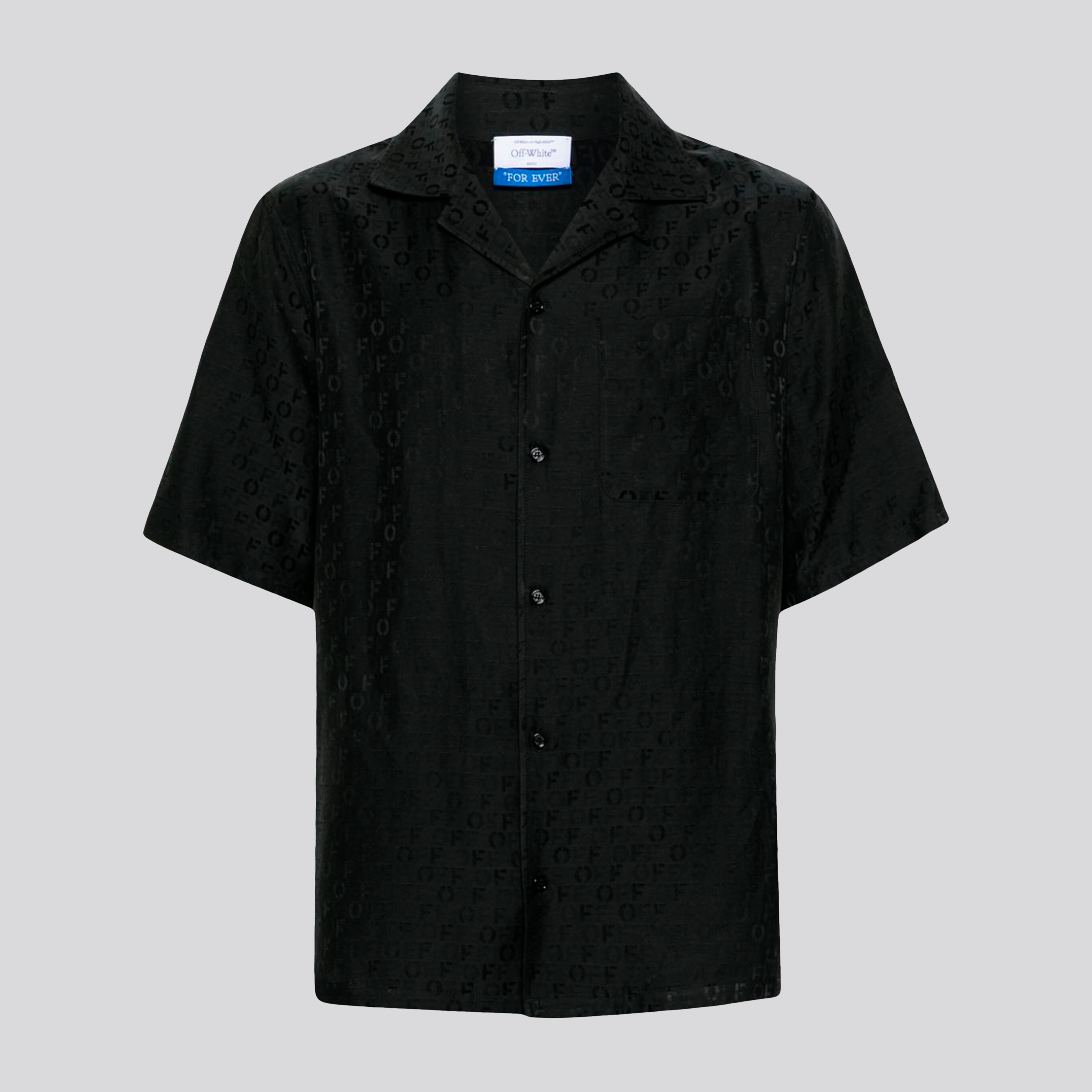 Camisa Negra Off-White Silk Logo Vacation
