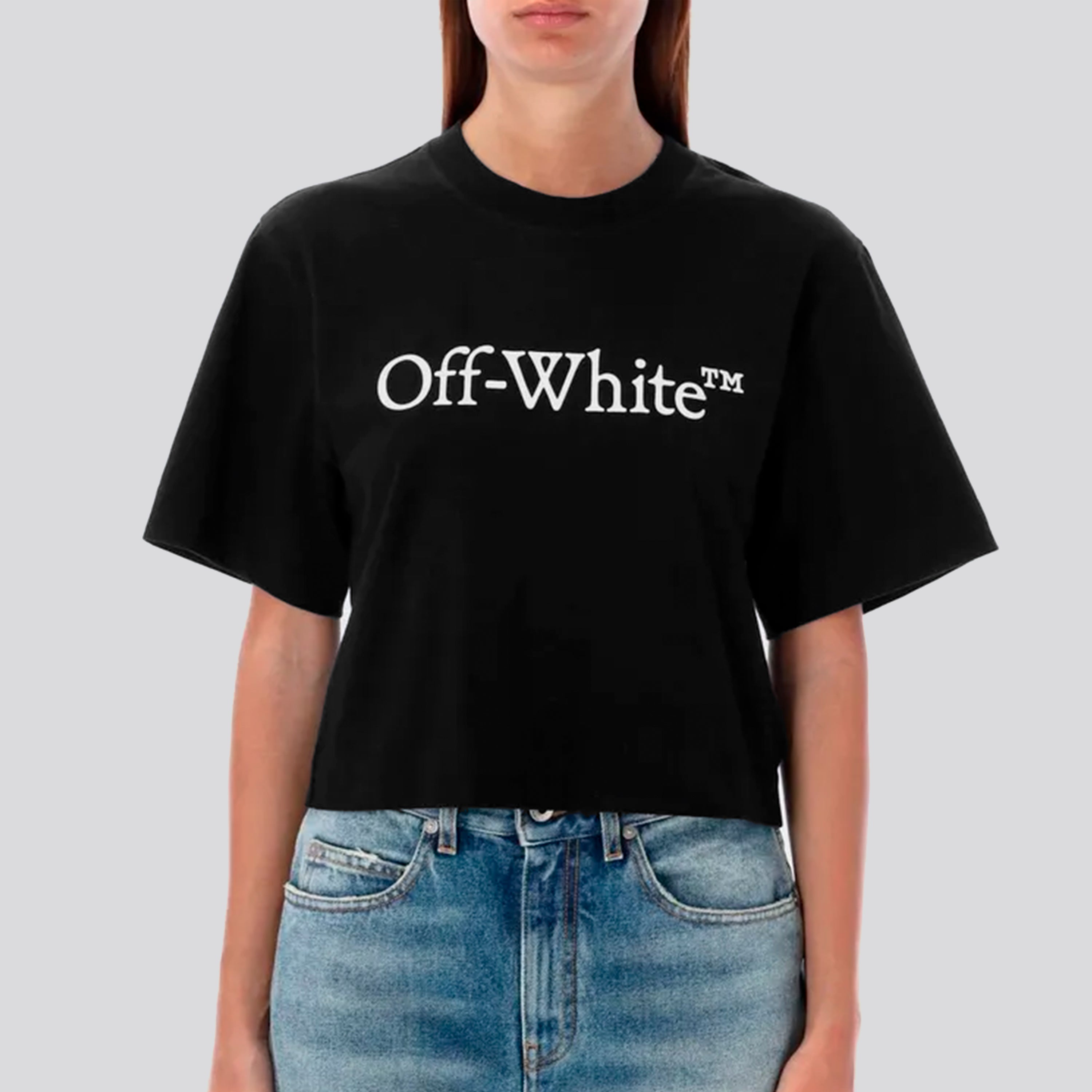 Camiseta Negra Off-White Big Logo Cropped