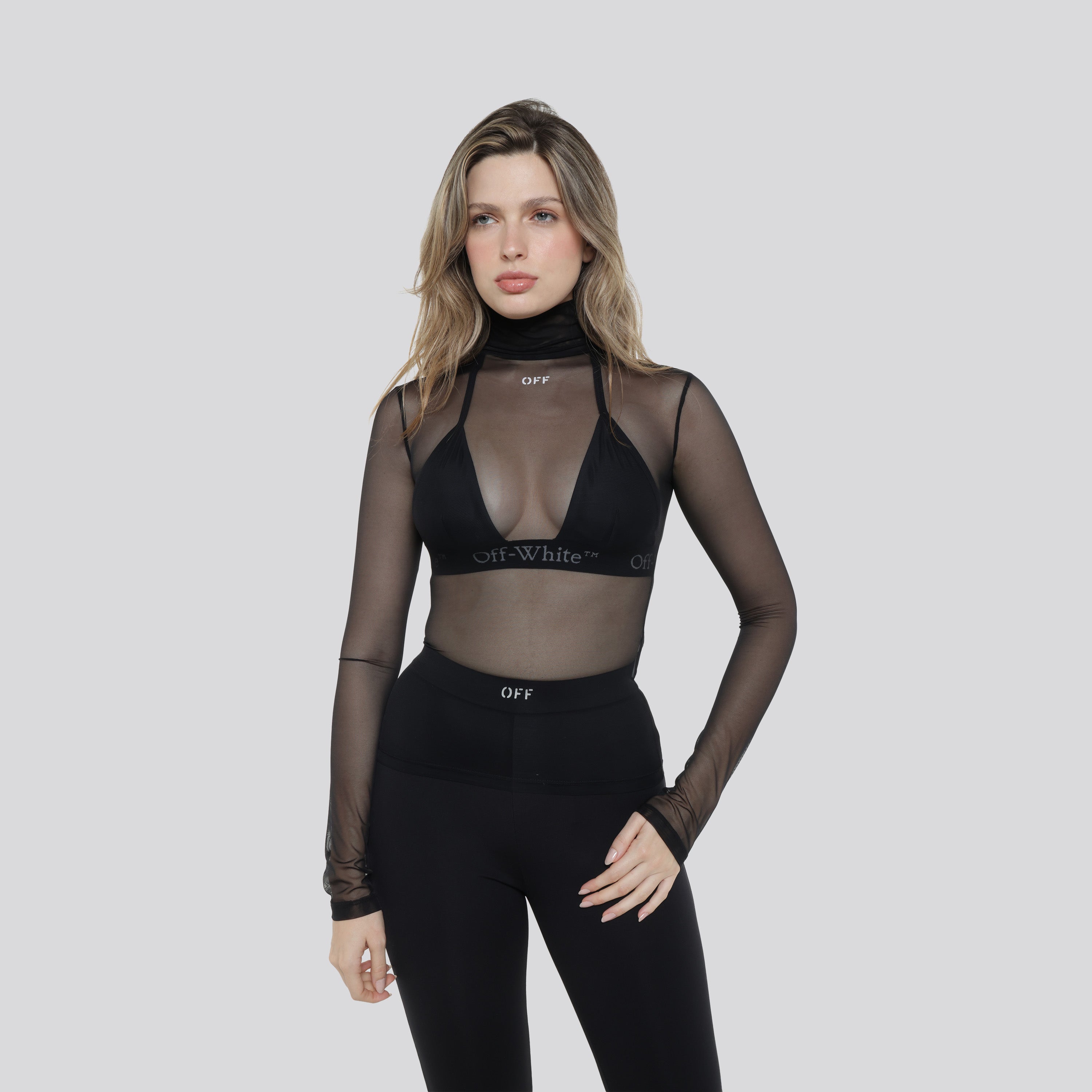 Top Negro Off-White Off Stamp Mesh