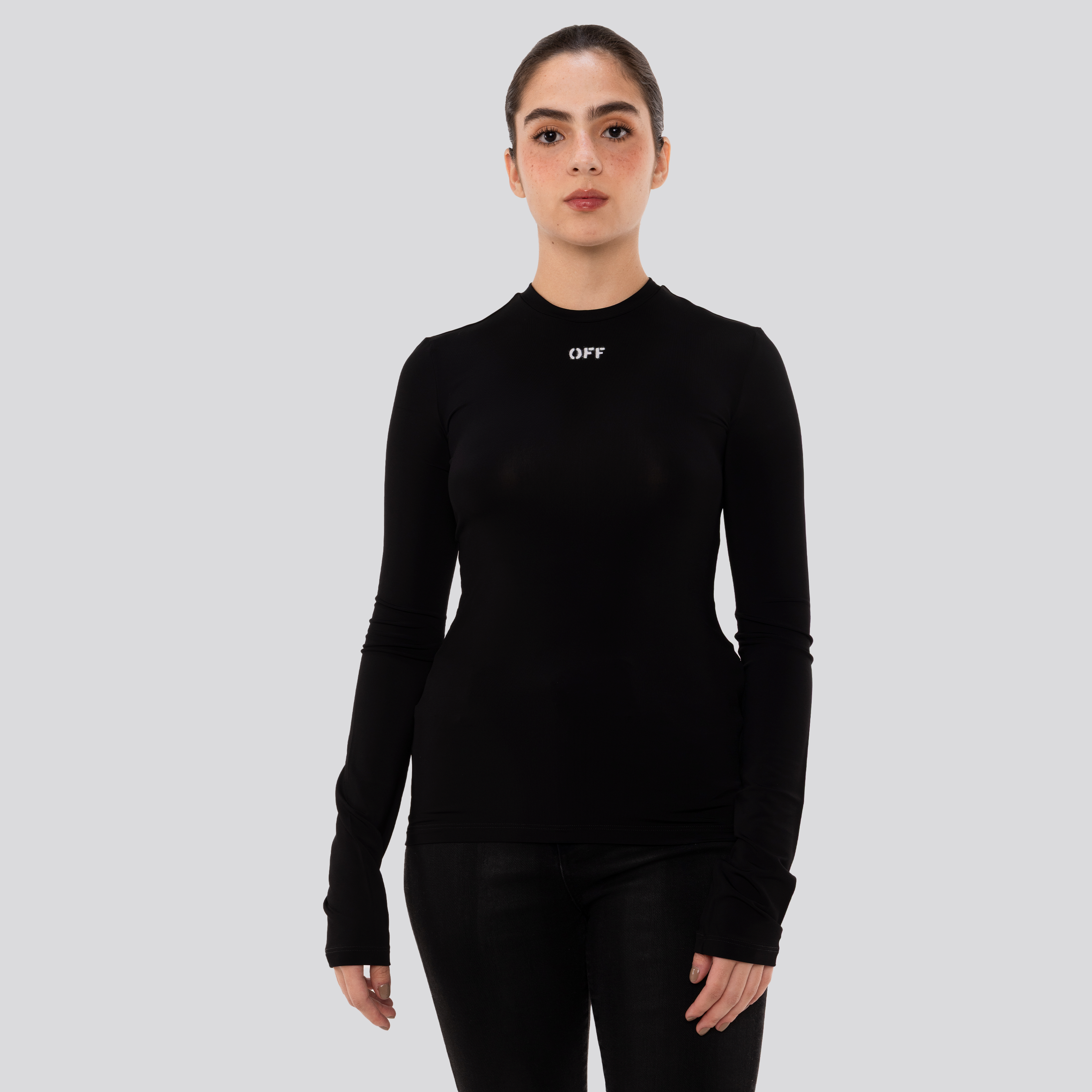 Top Negro Off-White Off Stamp Long Sleeves