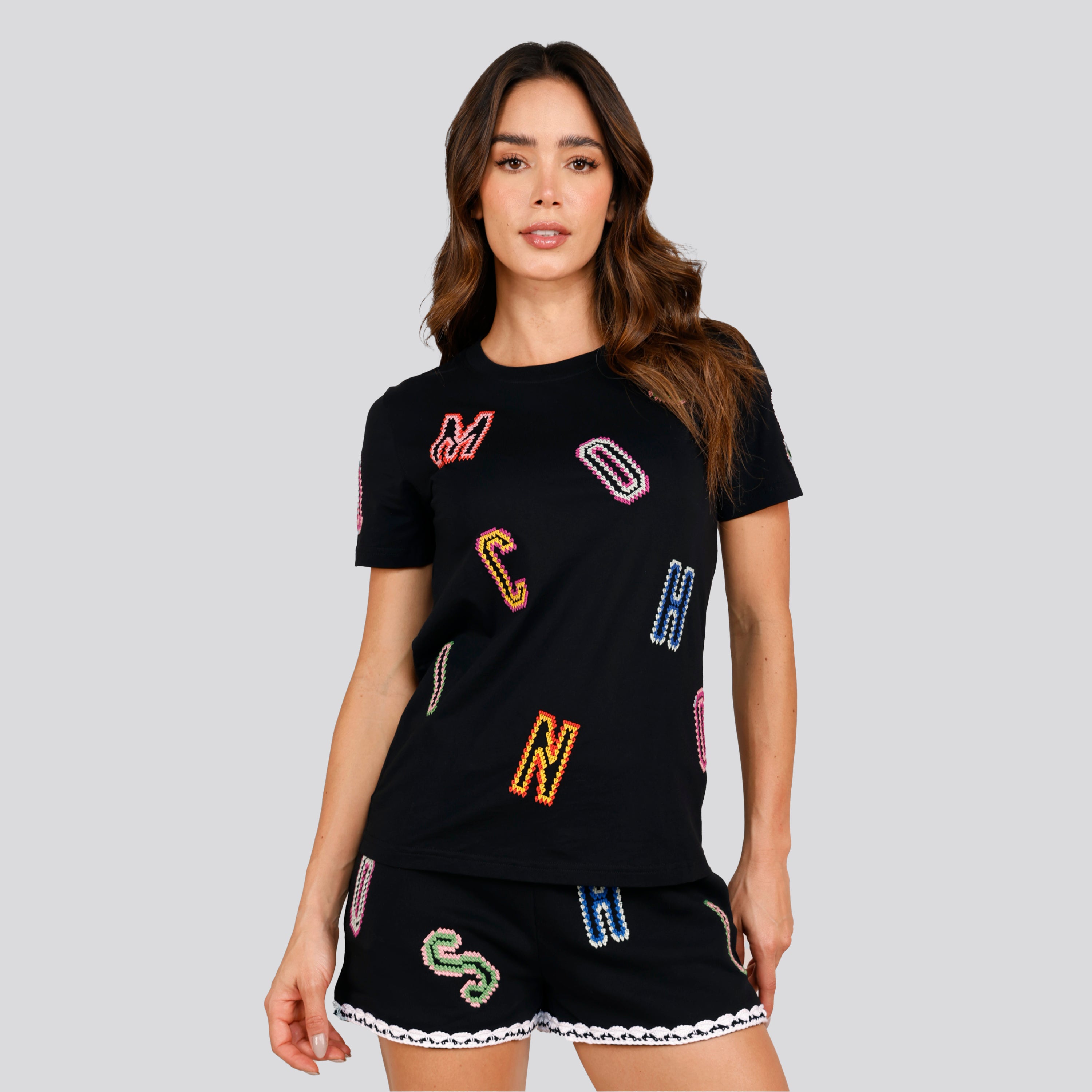 Camiseta Negra Moschino Couture Multicolor Letters