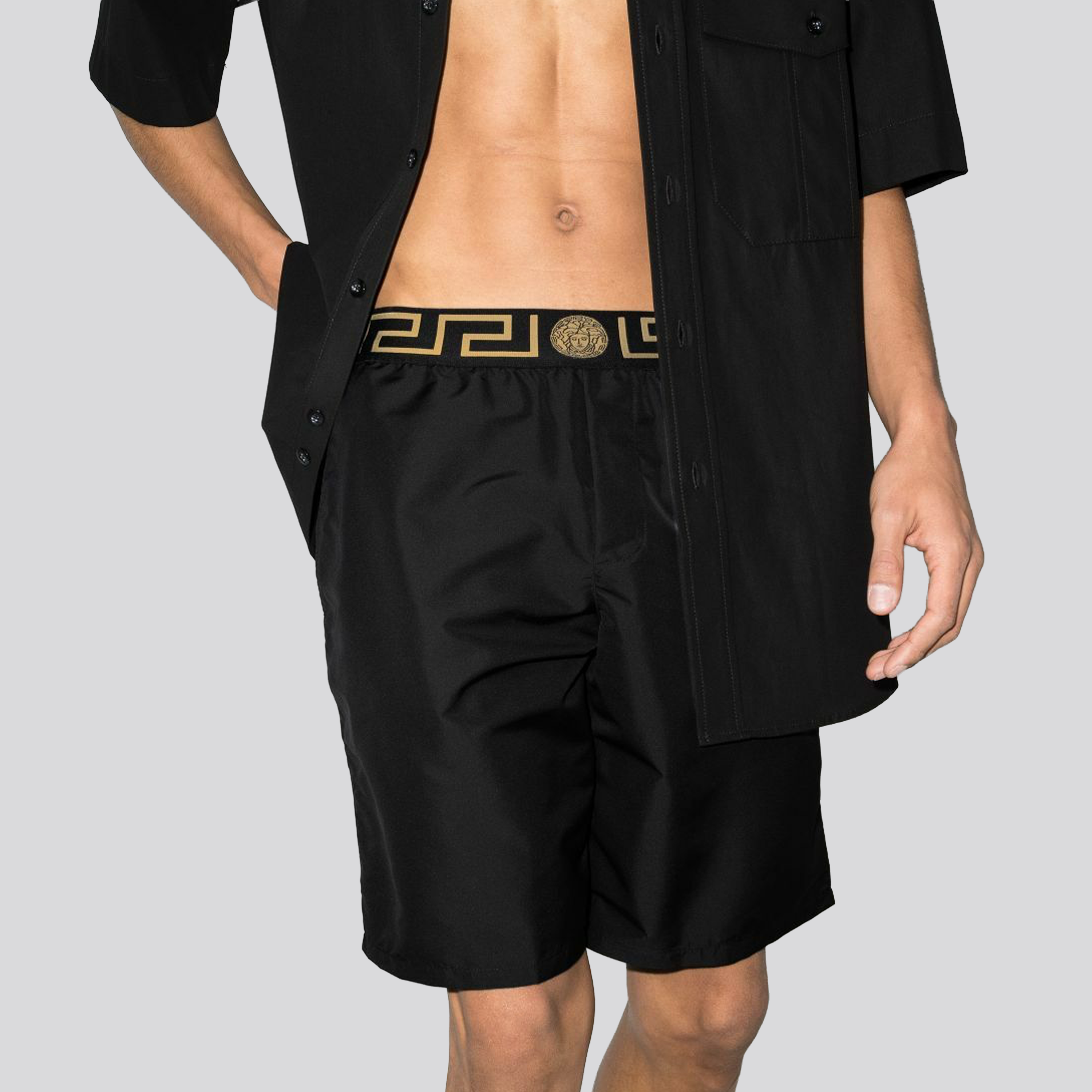 Pantaloneta Negro Versace Greca Band