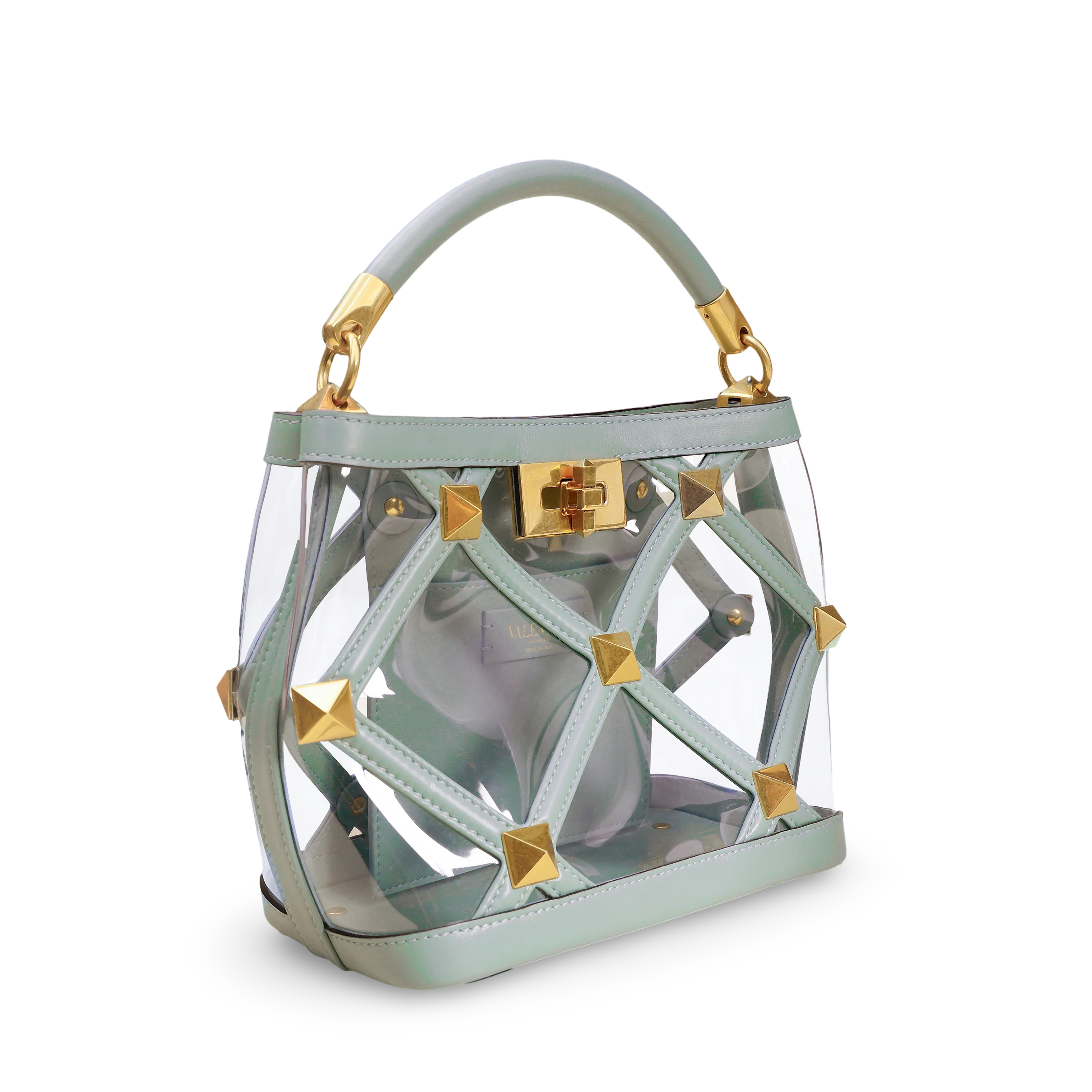 Bolso Verde Transparente Valentino Roman Stud