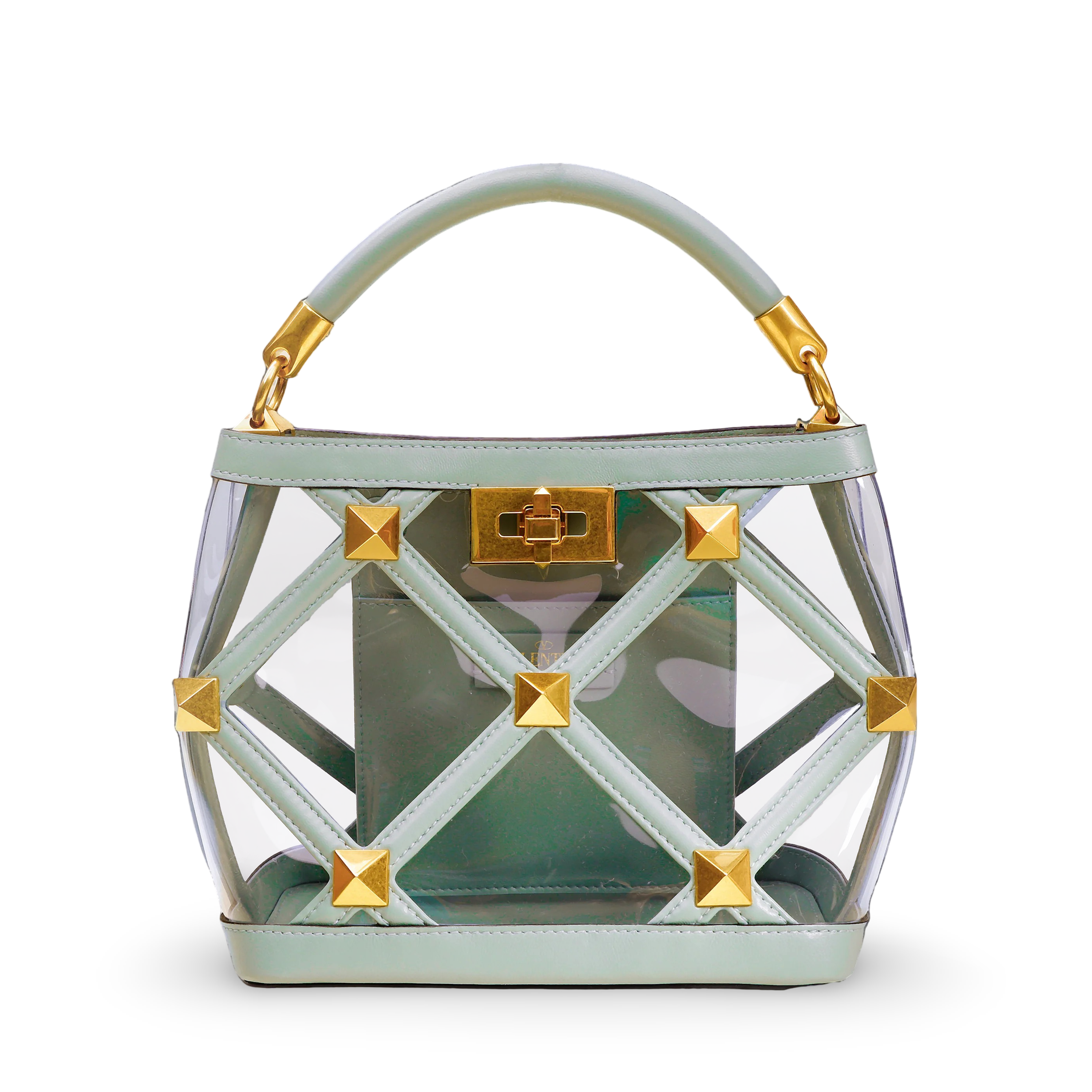 Bolso Verde Transparente Valentino Roman Stud