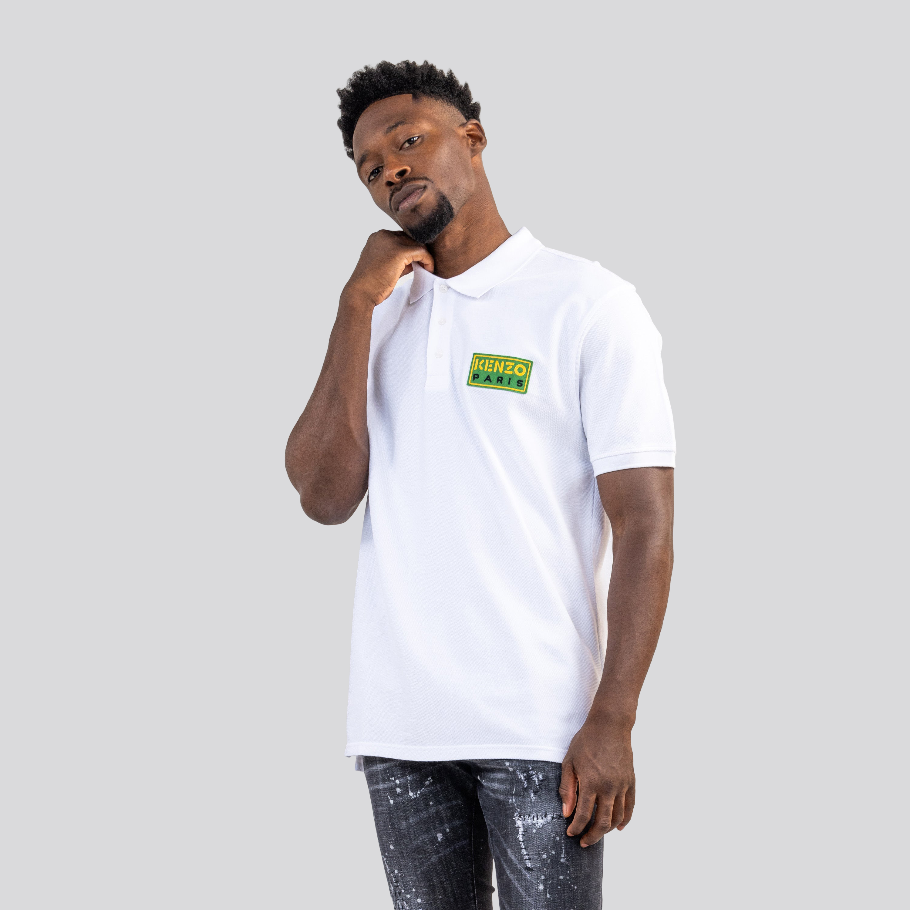 Camiseta Tipo Polo Blanca Kenzo Paris Verde Logo