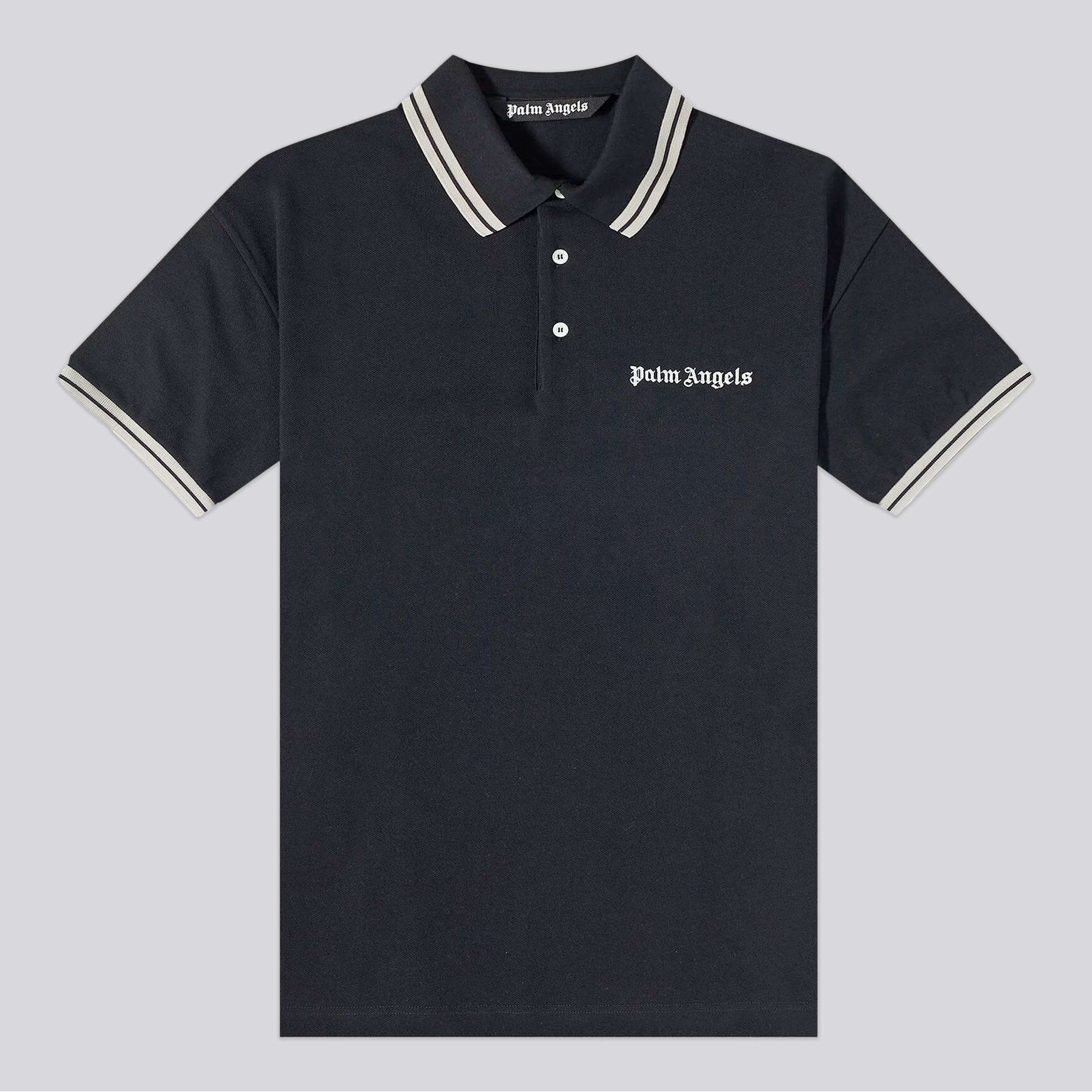 Camiseta Tipo Polo Negro Palm Angels Blanco Classic Logo