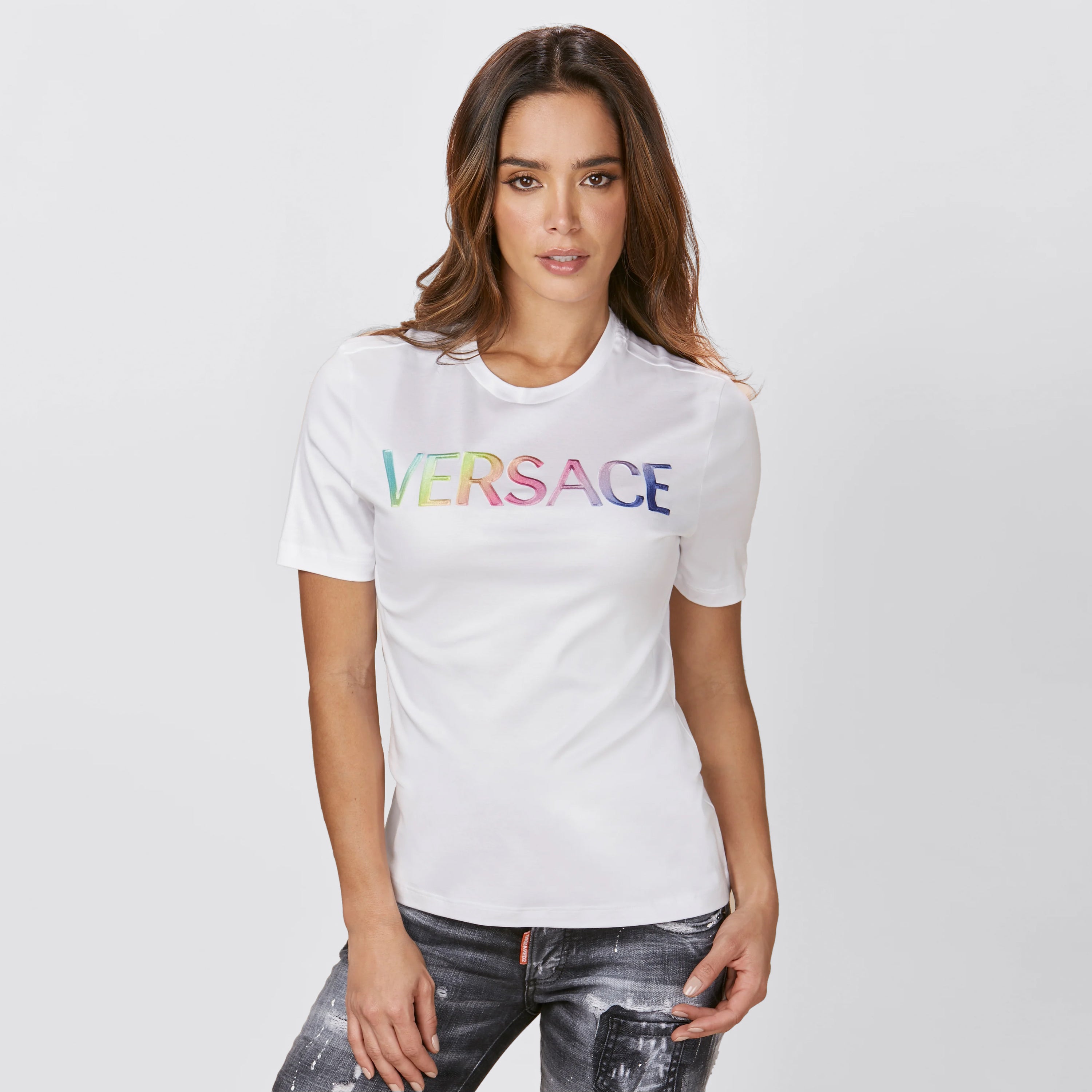 Camiseta Blanca Versace Logo Multicolor