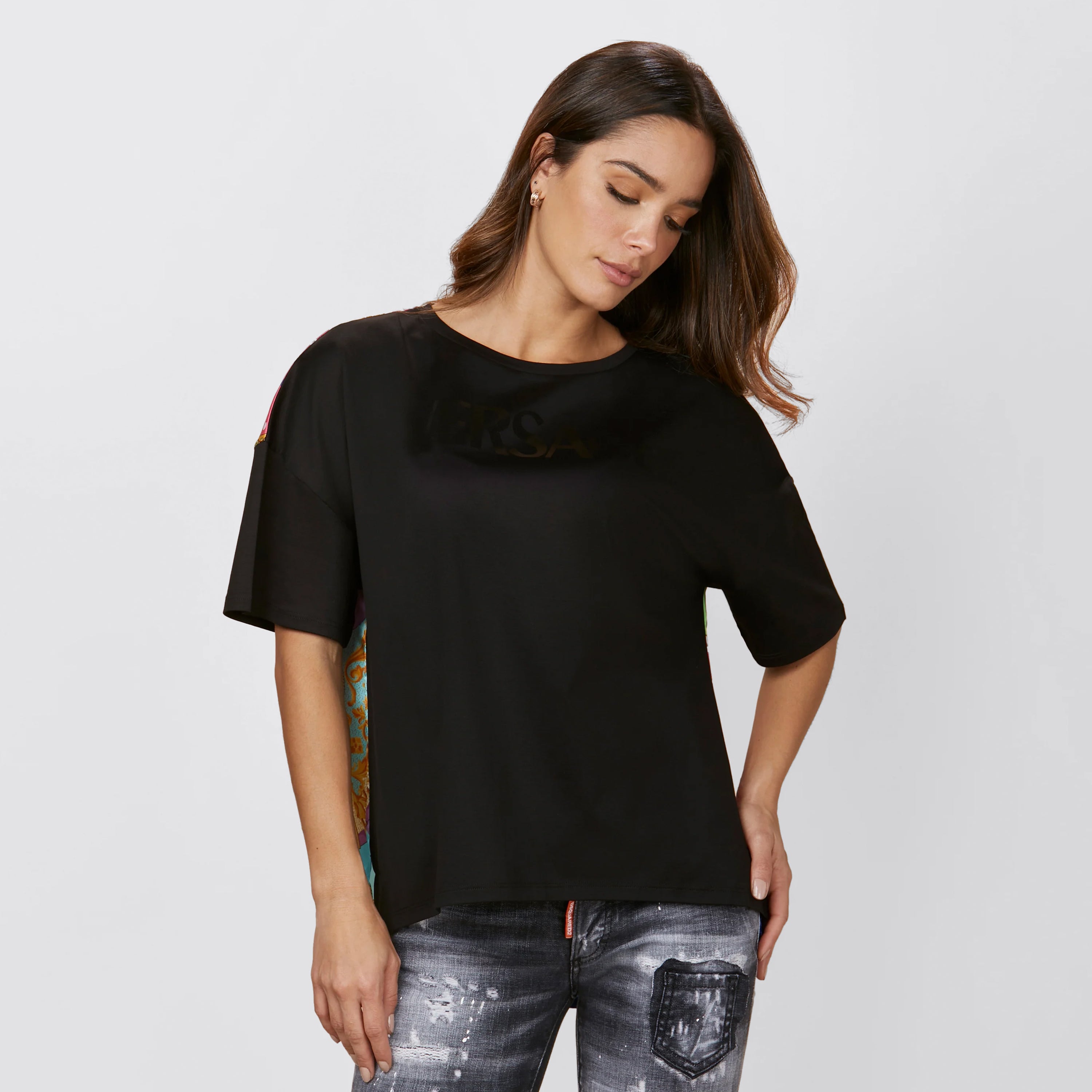 Camiseta Negra Versace Espalda Estampado Gráfico