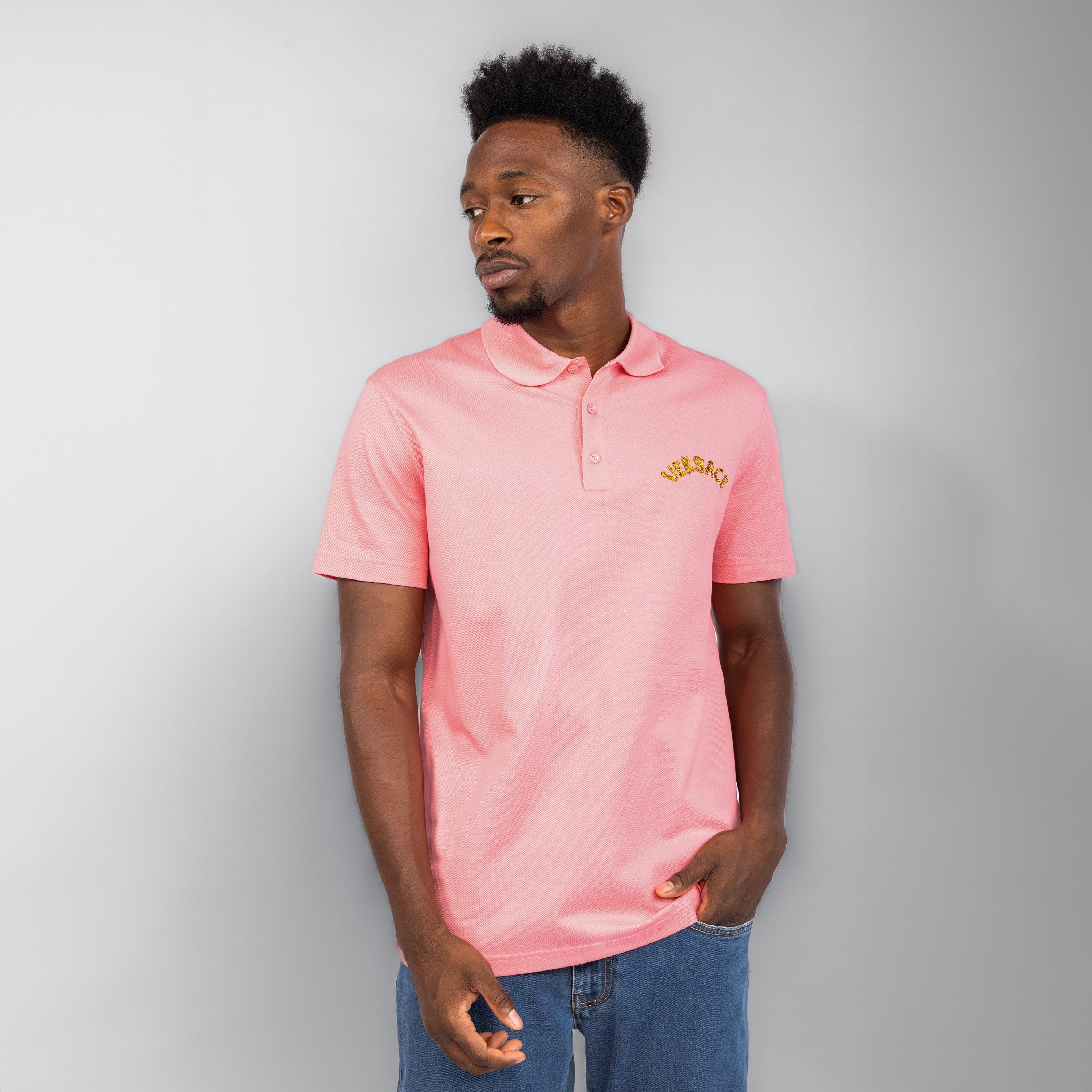 Camiseta Tipo Polo Rosada Versace Embroidered Logo