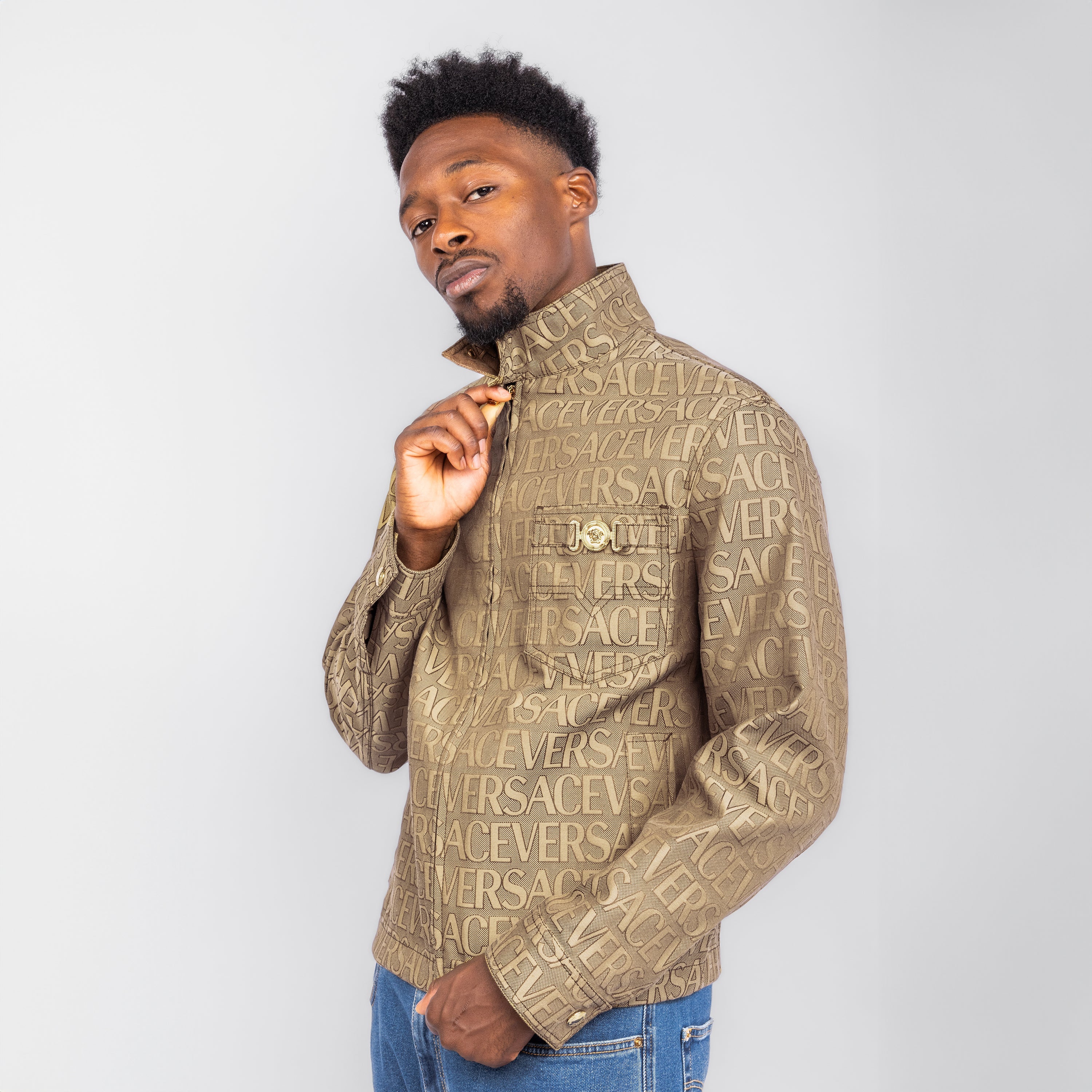 Chaqueta Beige Versace Plaque Allover Monogram