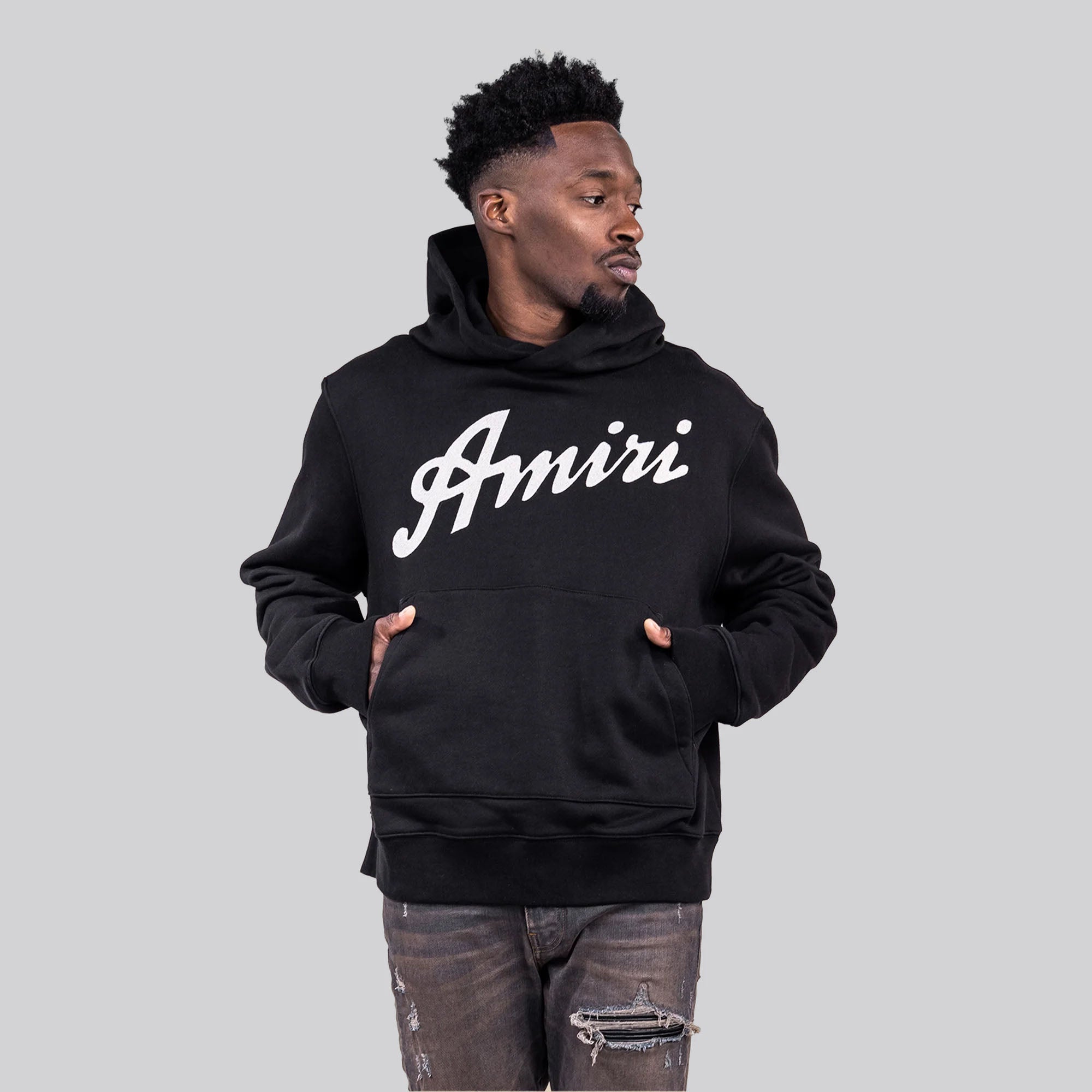 Buzo Tipo Hoodie Negra AMIRI Logo Embroidered