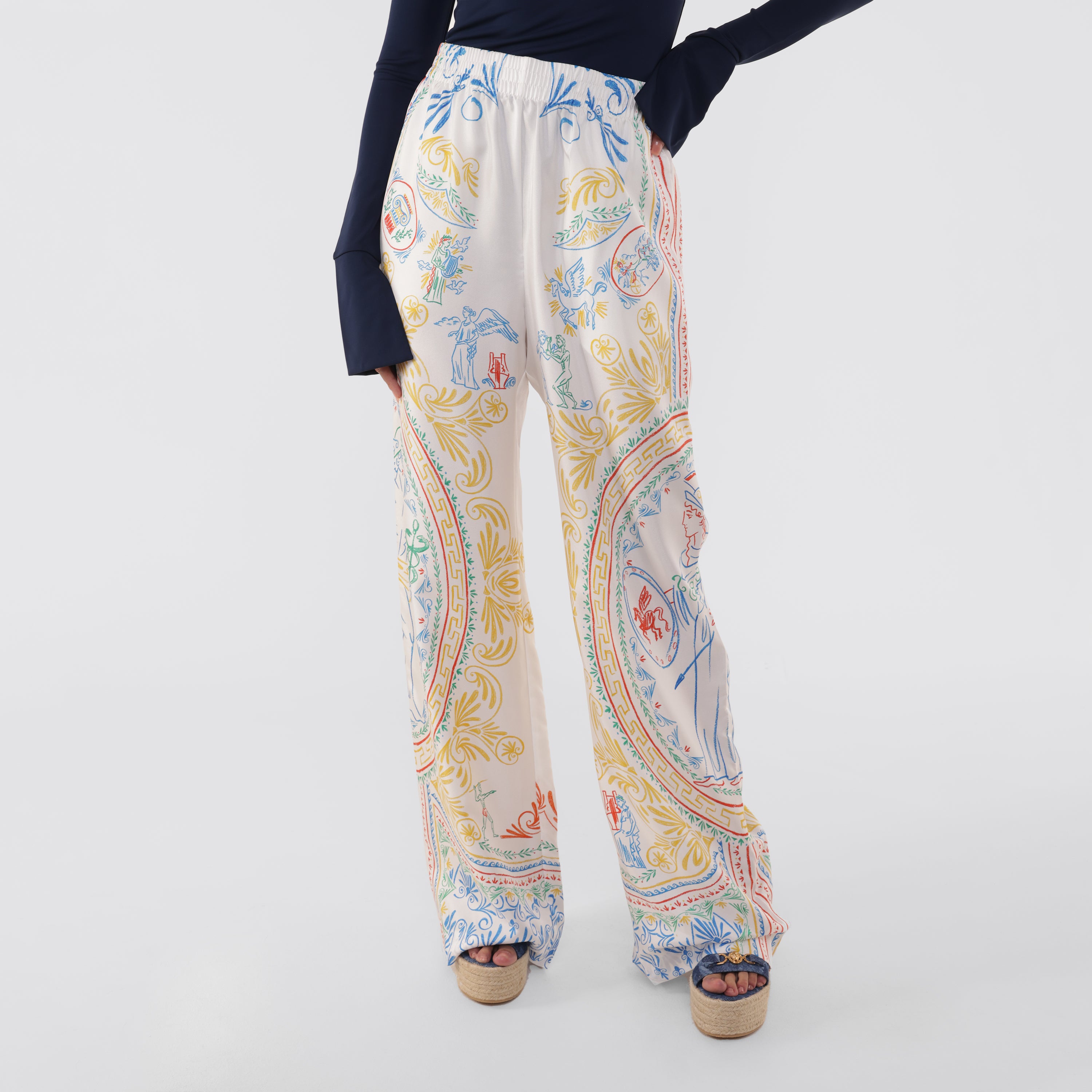 Pantalón Blanco Casablanca Silk Print