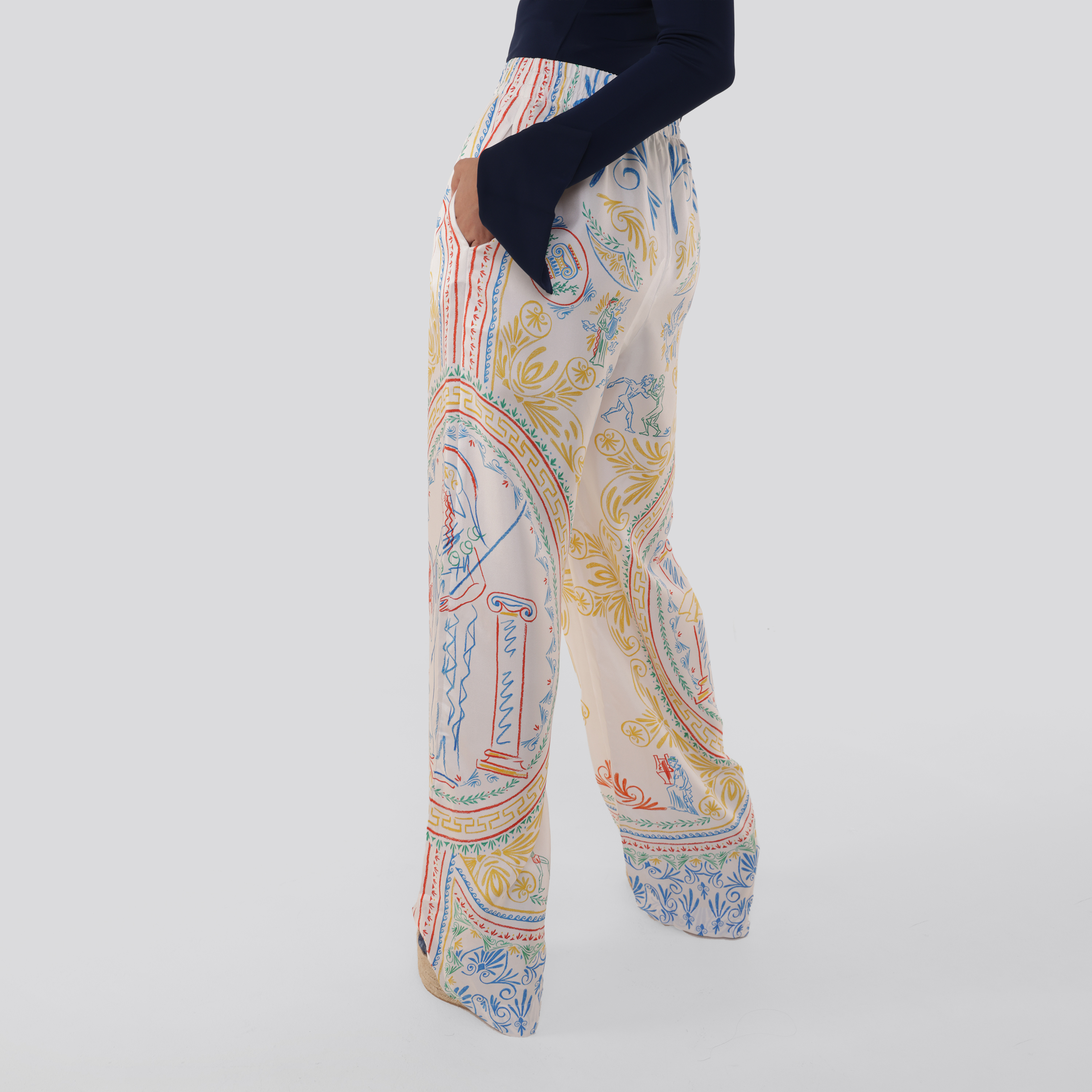 Pantalón Blanco Casablanca Silk Print