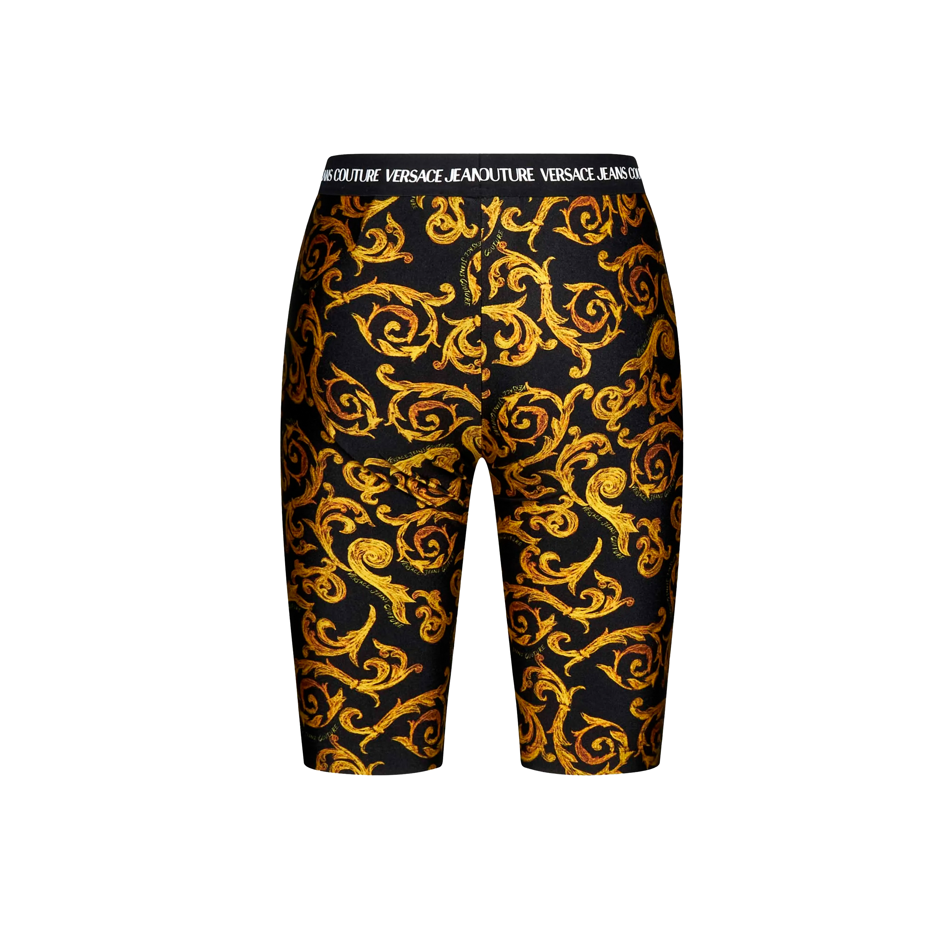 Short Negro Versace Couture Satin Cinz Print Logo