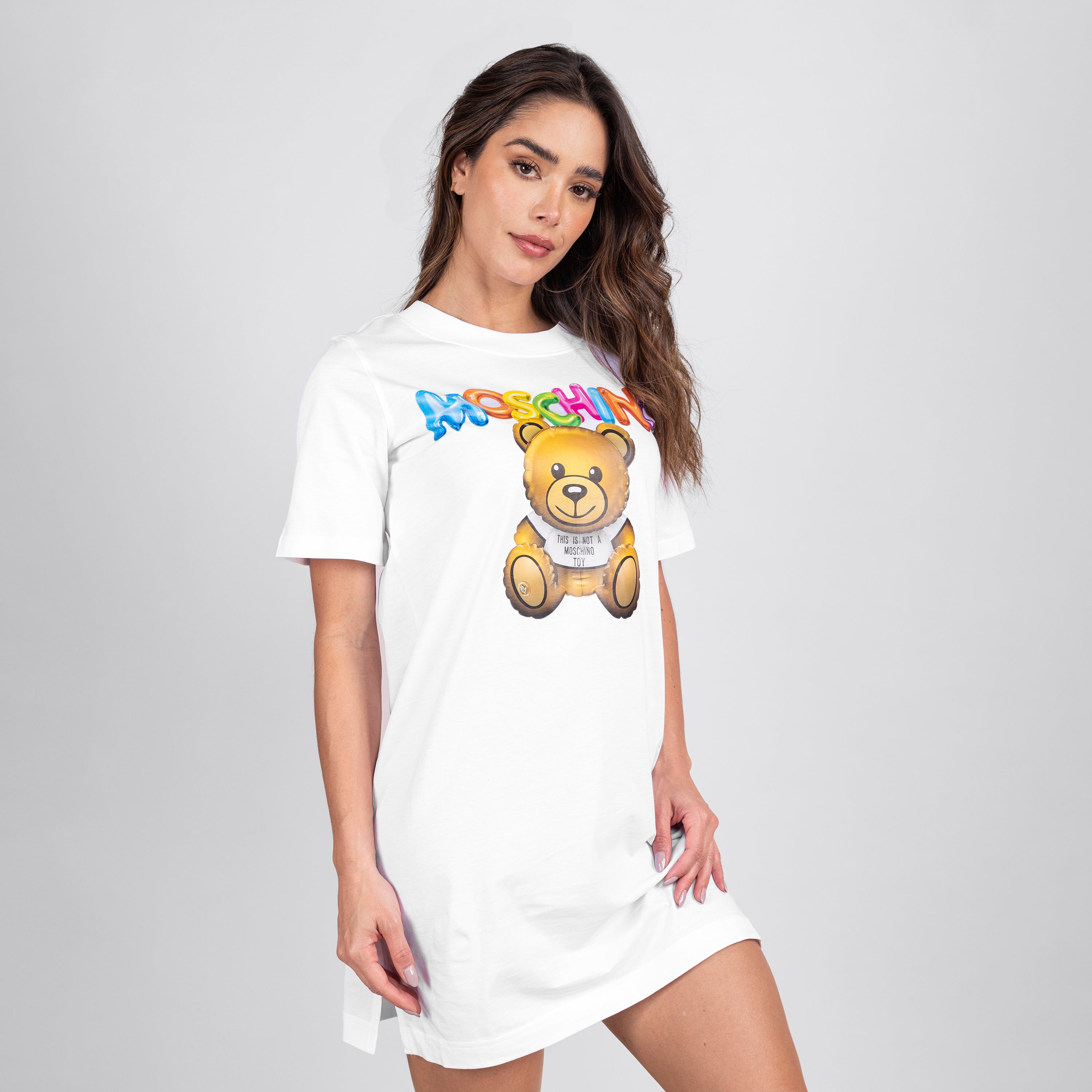 Vestido Blanco Moschino Couture Multicolor Logo