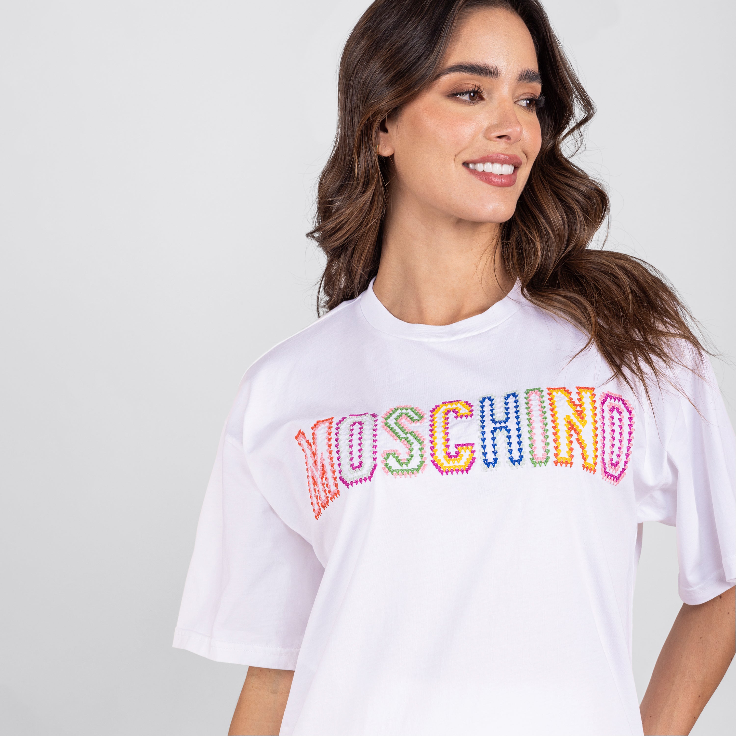 Camiseta Blanca Moschino Couture Multicolor Logo