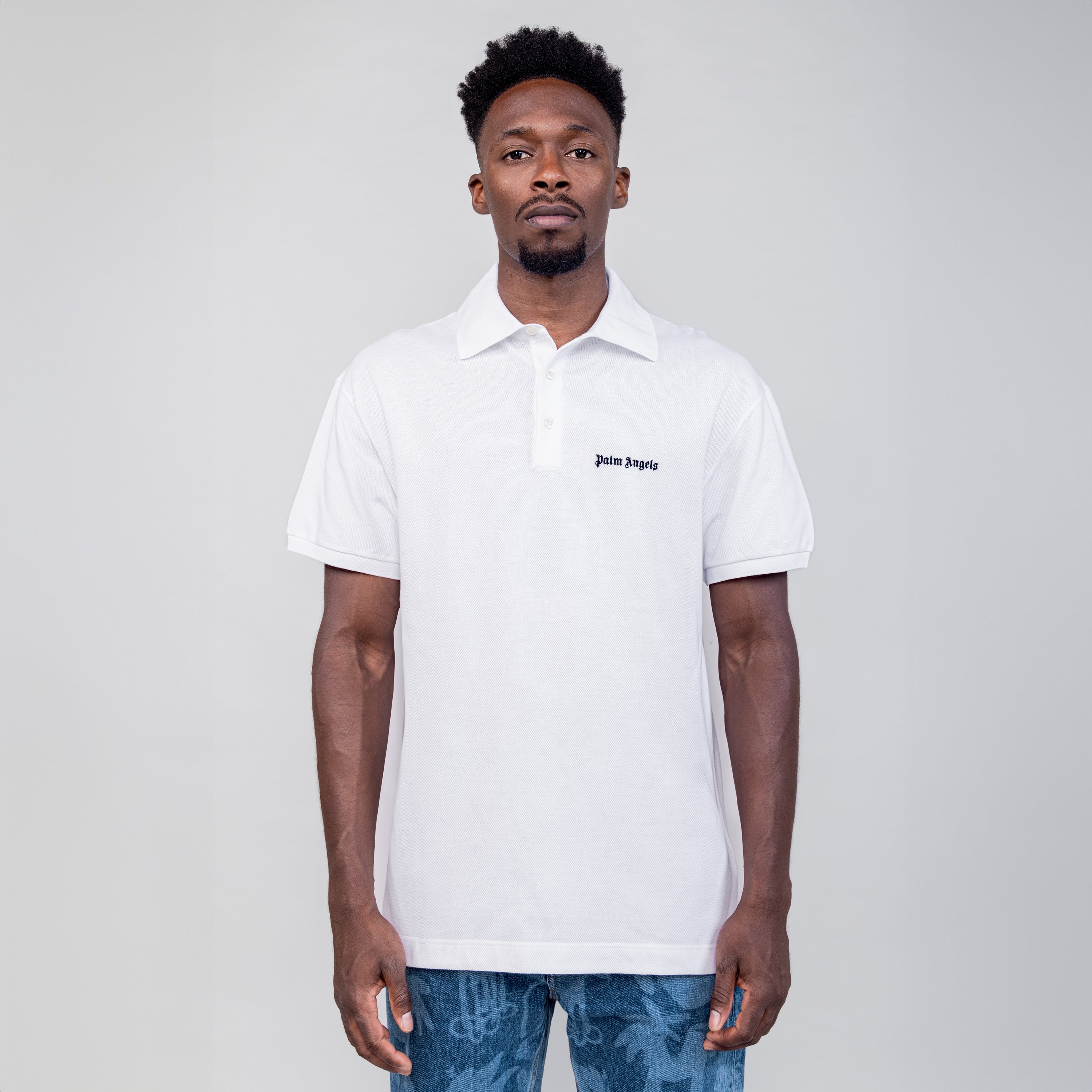 Camiseta Tipo Polo Blanco Palm Angels Logo