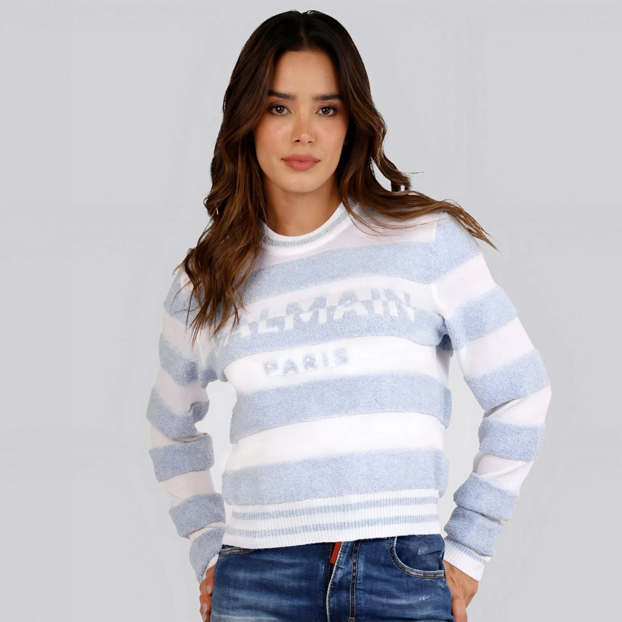 Suéter Celeste Balmain Blanco Paris Logo Lines