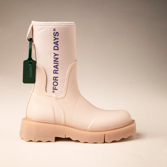 Botas Beige Blanquecino Esponja "Para Días De Lluvia" Off-White