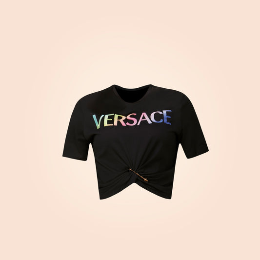 Camiseta Negra Versace Multicolor Logo Pin